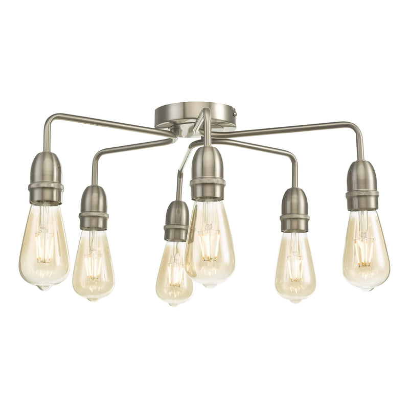 Dar Lighting Kiefer 6 Light Flush Satin Chrome • KIE0646