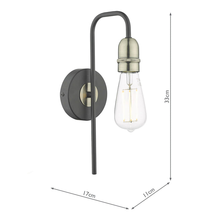 Dar Lighting Kiefer Wall Light Black & Antique Brass • KIE0722