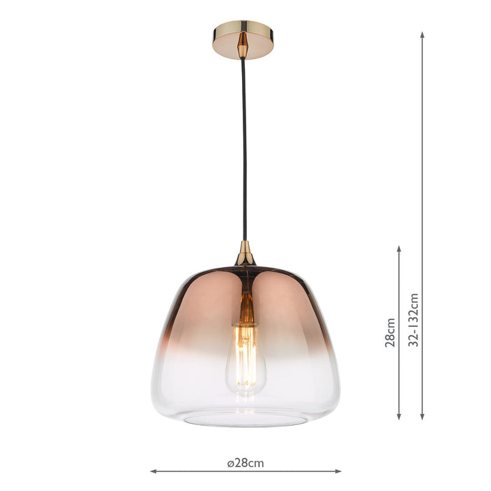 Dar Lighting Klaxon 1 Light Pendant Ombre Copper Glass • KLA0164