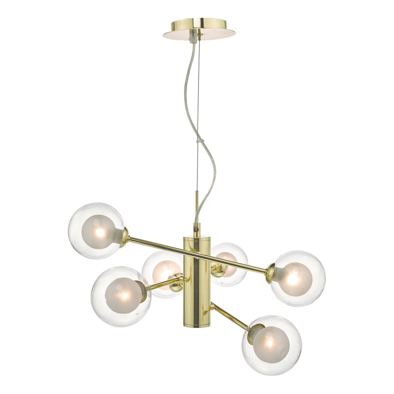 Dar Lighting Kumara 6lt Pendant Gold & Glass • KUM0635