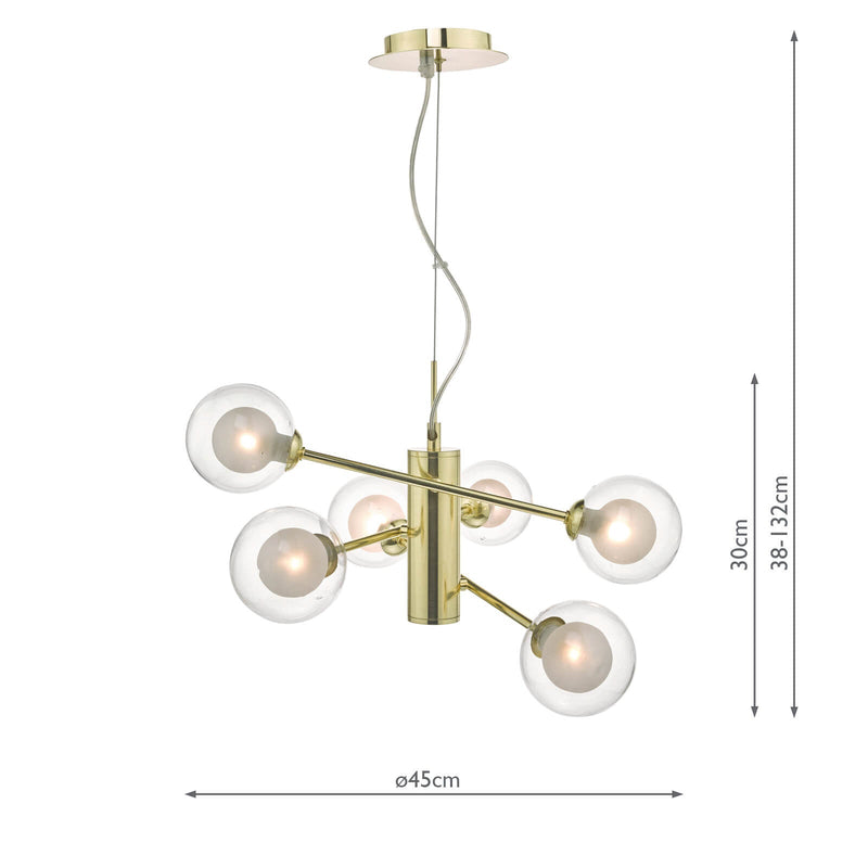 Dar Lighting Kumara 6lt Pendant Gold & Glass • KUM0635