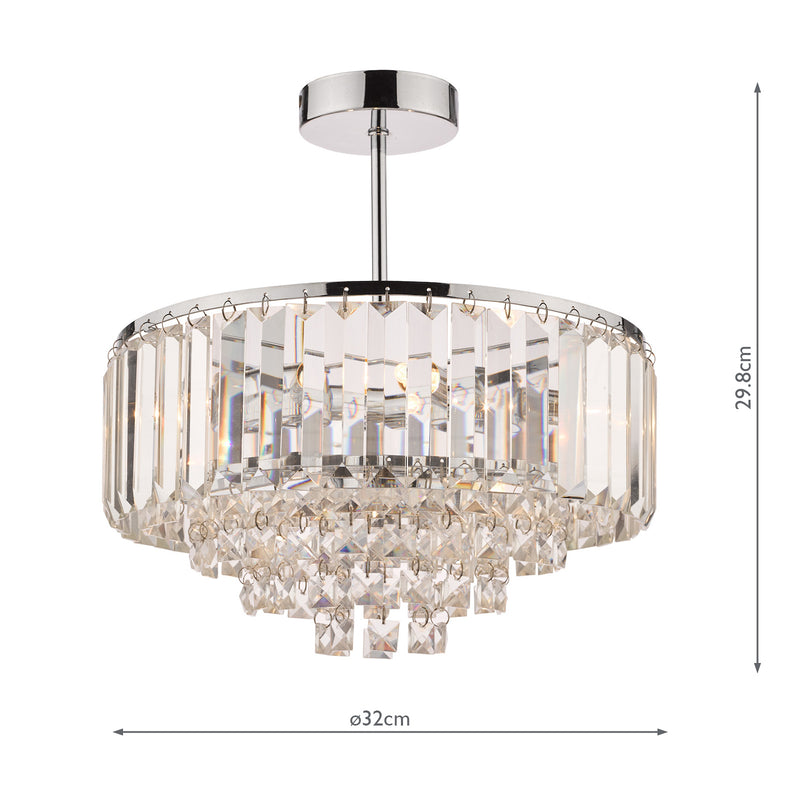 Laura Ashley Vienna 3lt Semi Flush Crystal & Polished Chrome • LA3437217-Q