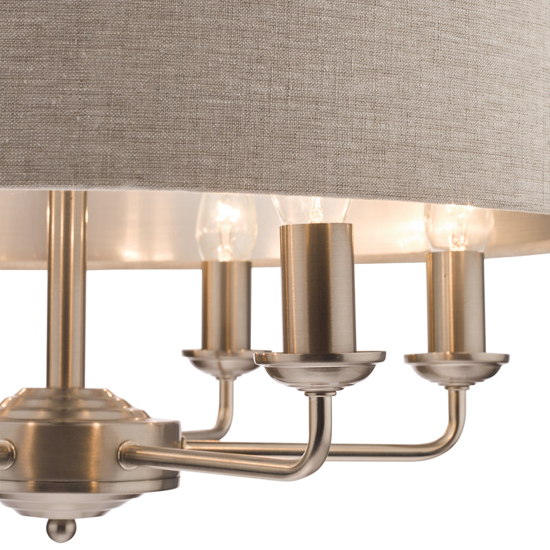 Laura Ashley Sorrento 6lt Pendant Satin Nickel With Natural Shade • LA3518806-Q