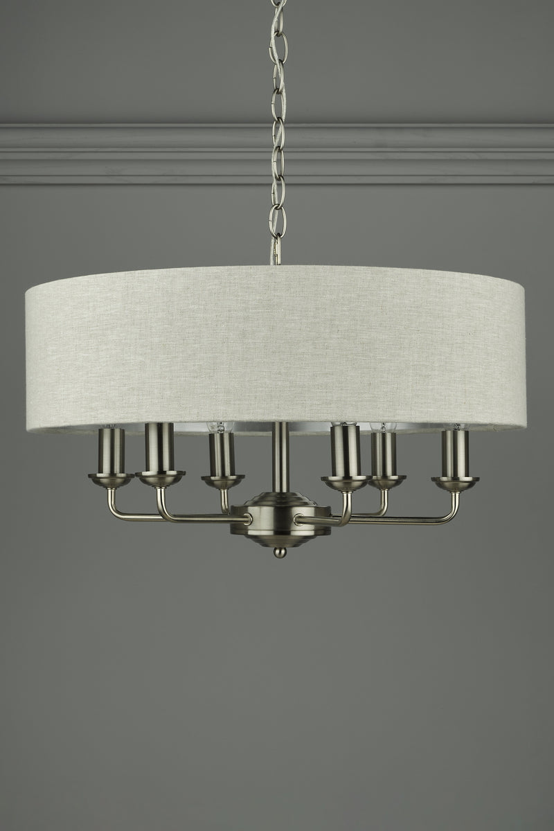 Laura Ashley Sorrento 6lt Pendant Satin Nickel With Natural Shade • LA3518806-Q