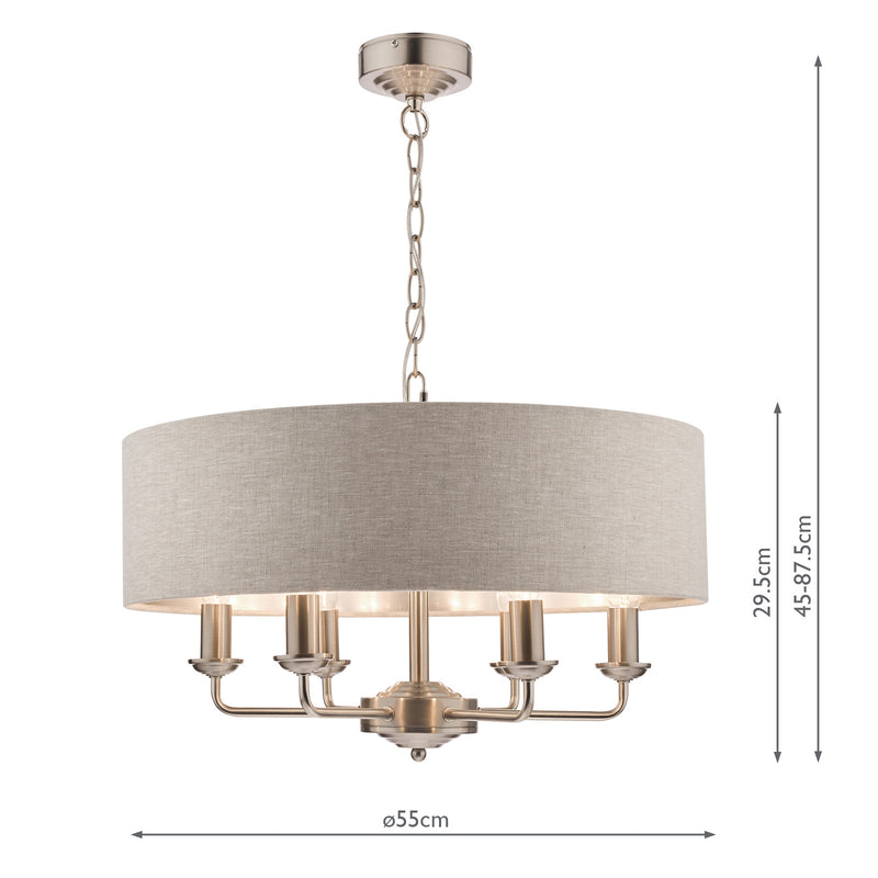 Laura Ashley Sorrento 6lt Pendant Satin Nickel With Natural Shade • LA3518806-Q
