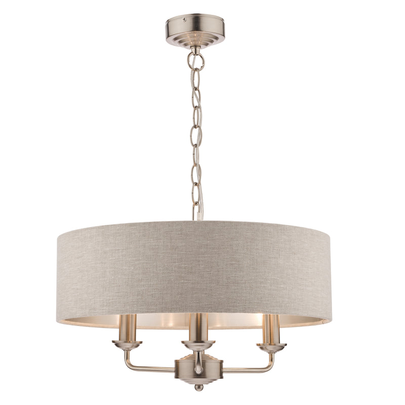 Laura Ashley Sorrento 3lt Pendant Satin Nickel With Natural Shade • LA3567326-Q