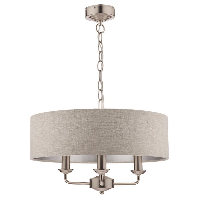 Laura Ashley Sorrento 3lt Pendant Satin Nickel With Natural Shade • LA3567326-Q
