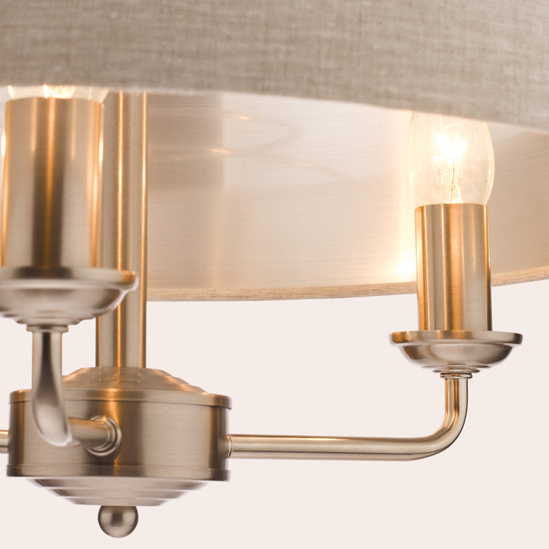 Laura Ashley Sorrento 3lt Pendant Satin Nickel With Natural Shade • LA3567326-Q