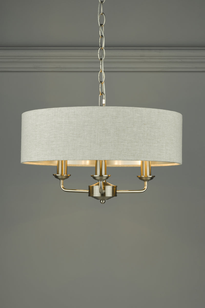 Laura Ashley Sorrento 3lt Pendant Satin Nickel With Natural Shade • LA3567326-Q