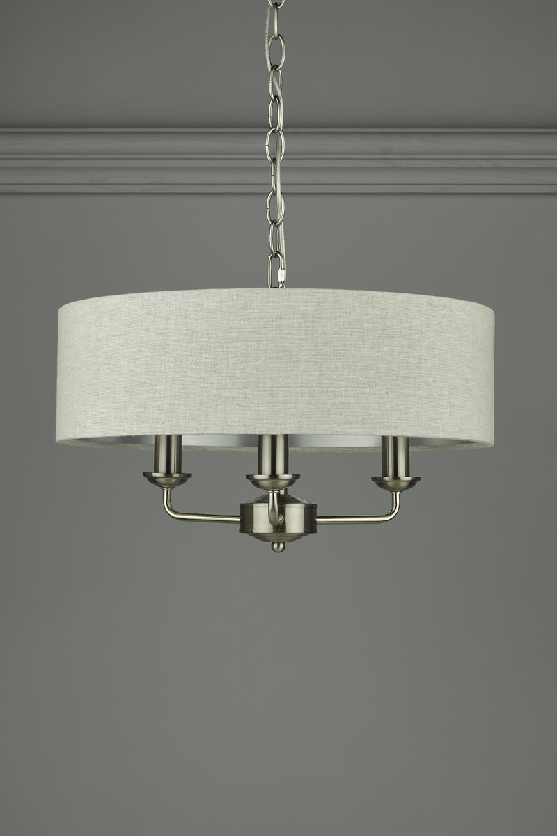 Laura Ashley Sorrento 3lt Pendant Satin Nickel With Natural Shade • LA3567326-Q