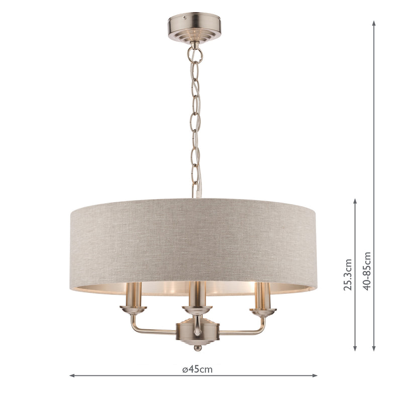 Laura Ashley Sorrento 3lt Pendant Satin Nickel With Natural Shade • LA3567326-Q