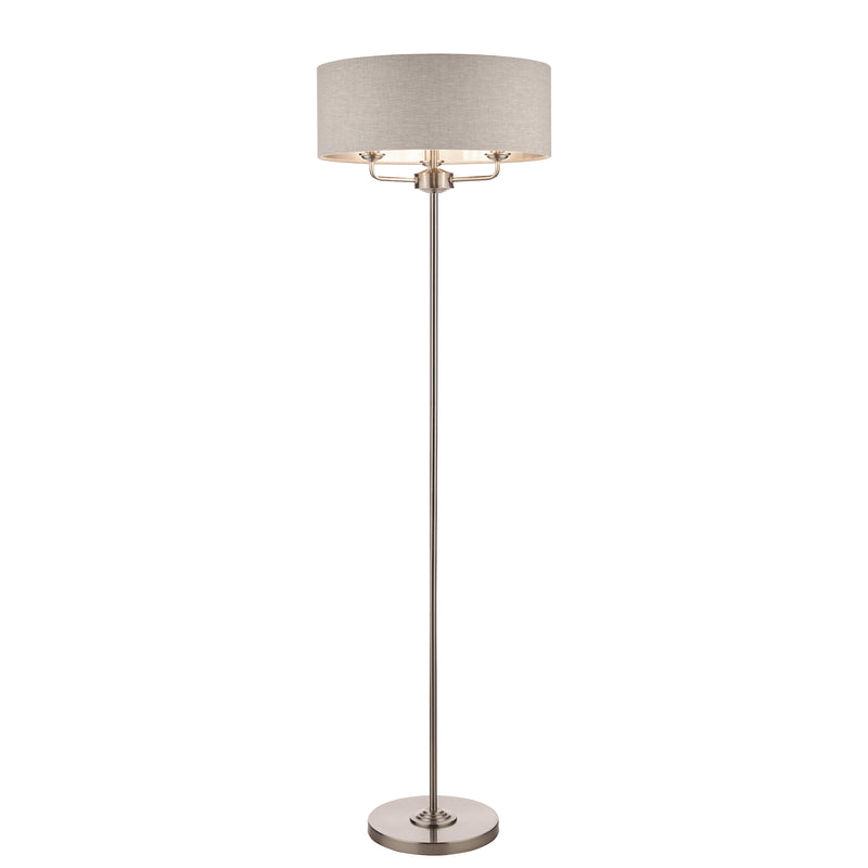 Laura Ashley Sorrento 3lt Floor Lamp Satin Nickel With Natural Shade • LA3570089-Q