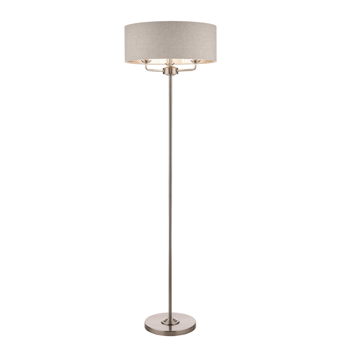 Laura Ashley Sorrento 3lt Floor Lamp Satin Nickel With Natural Shade • LA3570089-Q
