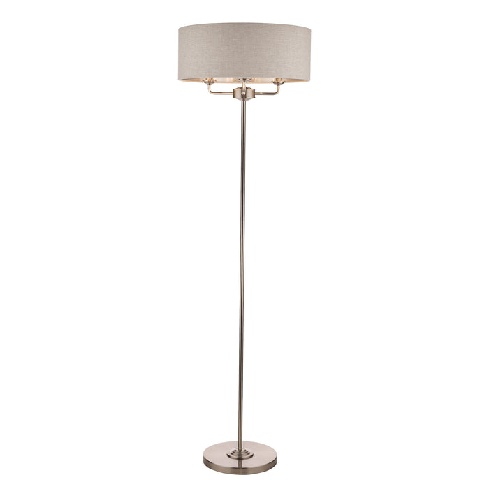 Laura Ashley Sorrento 3lt Floor Lamp Satin Nickel With Natural Shade • LA3570089-Q