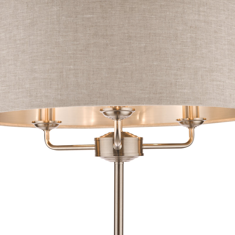 Laura Ashley Sorrento 3lt Floor Lamp Satin Nickel With Natural Shade • LA3570089-Q