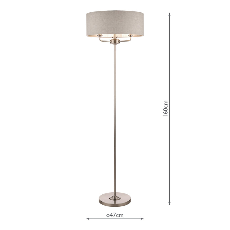 Laura Ashley Sorrento 3lt Floor Lamp Satin Nickel With Natural Shade • LA3570089-Q
