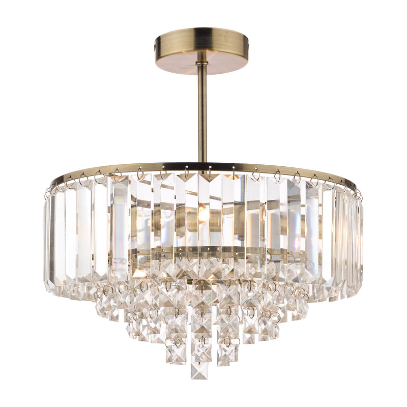 Laura Ashley Vienna 3lt Semi Flush Crystal & Antique Brass • LA3599070-Q