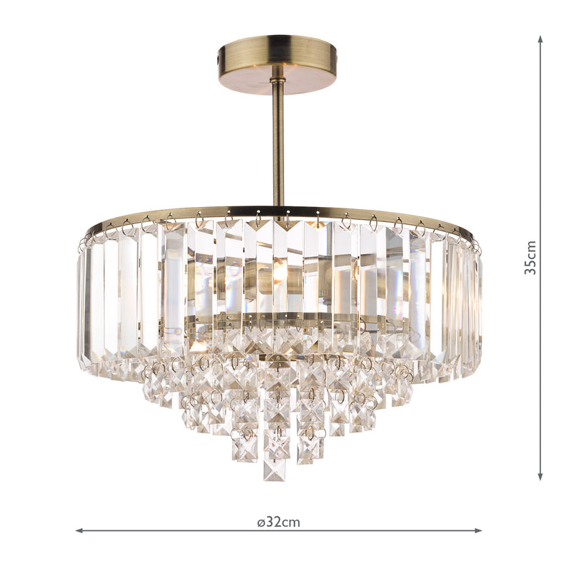 Laura Ashley Vienna 3lt Semi Flush Crystal & Antique Brass • LA3599070-Q
