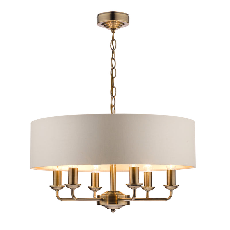 Laura Ashley Sorrento 6lt Pendant Antique Brass With Ivory Shade • LA3621353-Q