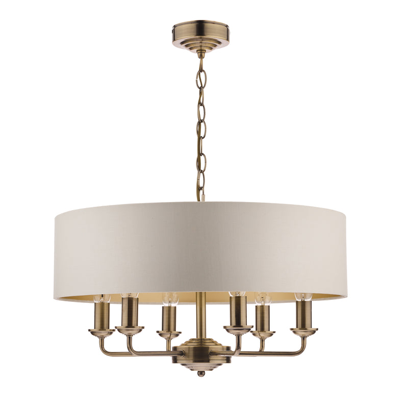 Laura Ashley Sorrento 6lt Pendant Antique Brass With Ivory Shade • LA3621353-Q