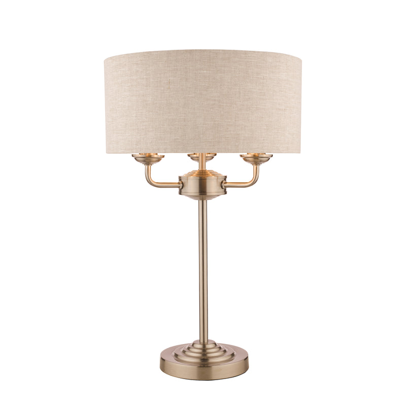 Laura Ashley Sorrento 3lt Table Lamp Satin Nickel With Natural Shade • LA3636753-Q