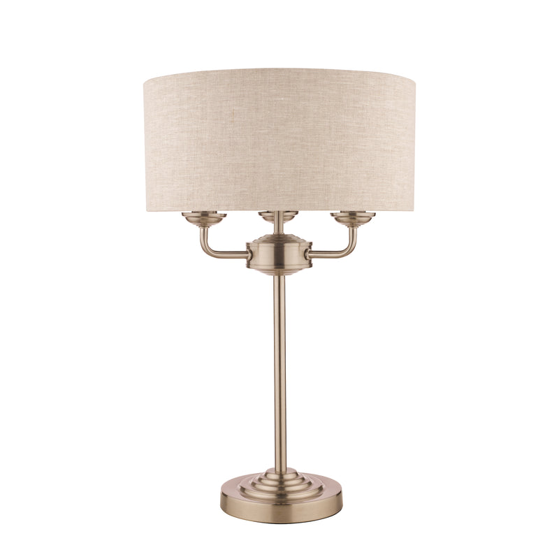 Laura Ashley Sorrento 3lt Table Lamp Satin Nickel With Natural Shade • LA3636753-Q
