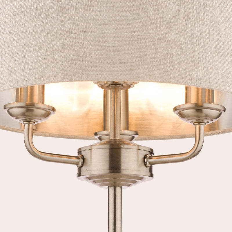 Laura Ashley Sorrento 3lt Table Lamp Satin Nickel With Natural Shade • LA3636753-Q