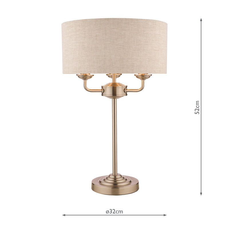 Laura Ashley Sorrento 3lt Table Lamp Satin Nickel With Natural Shade • LA3636753-Q
