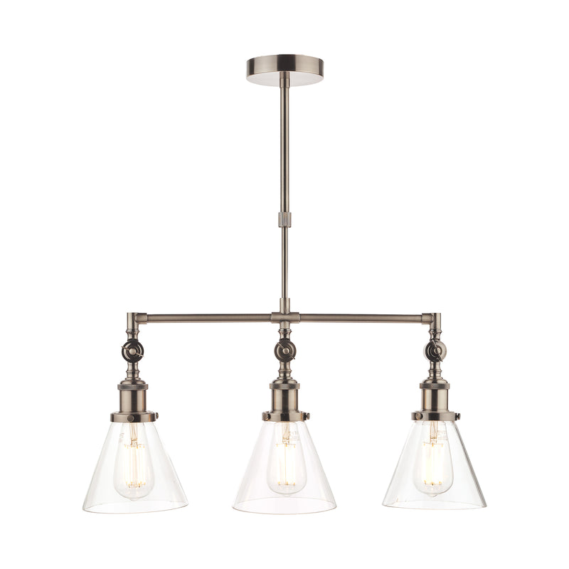 Laura Ashley Isaac 3lt Bar Pendant Satin Nickel Glass • LA3650343-Q