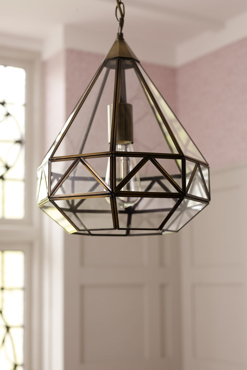 Laura Ashley Zaria Pendant Antique Brass Glass • LA3650506-Q