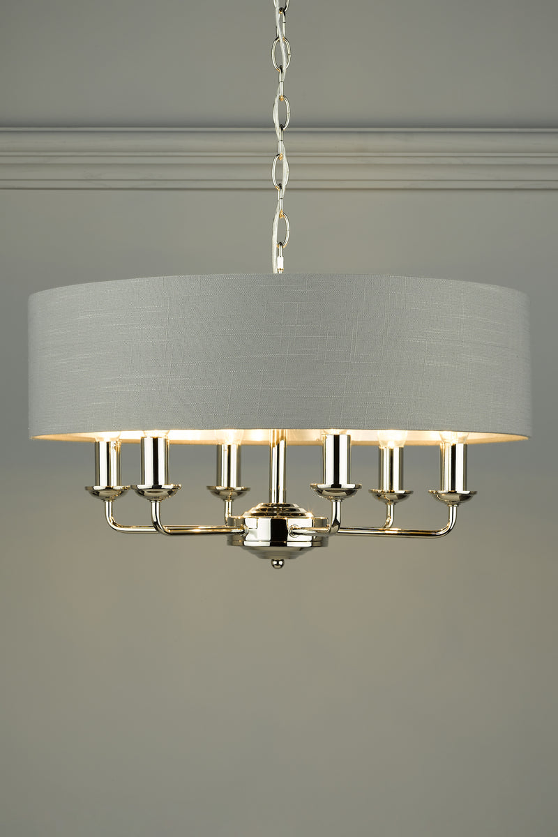 Laura Ashley Sorrento 6lt Pendant Polished Nickel With Charcoal Shade • LA3668938-Q