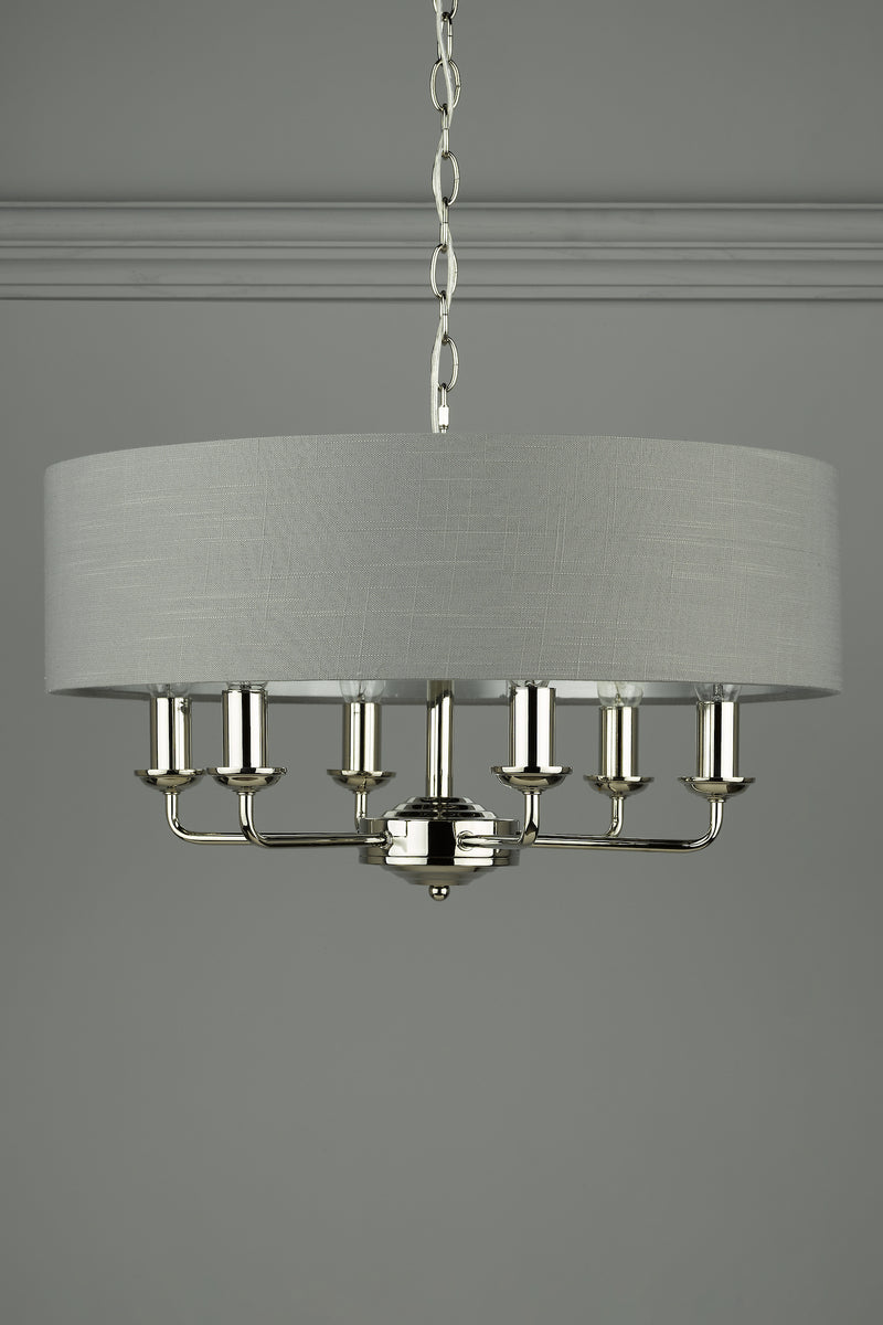 Laura Ashley Sorrento 6lt Pendant Polished Nickel With Charcoal Shade • LA3668938-Q