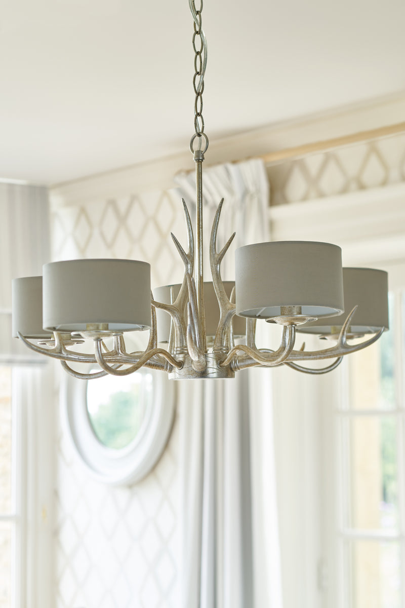 Laura Ashley Mulroy 5lt Antler Chandelier Champagne With Shades • LA3677580-Q