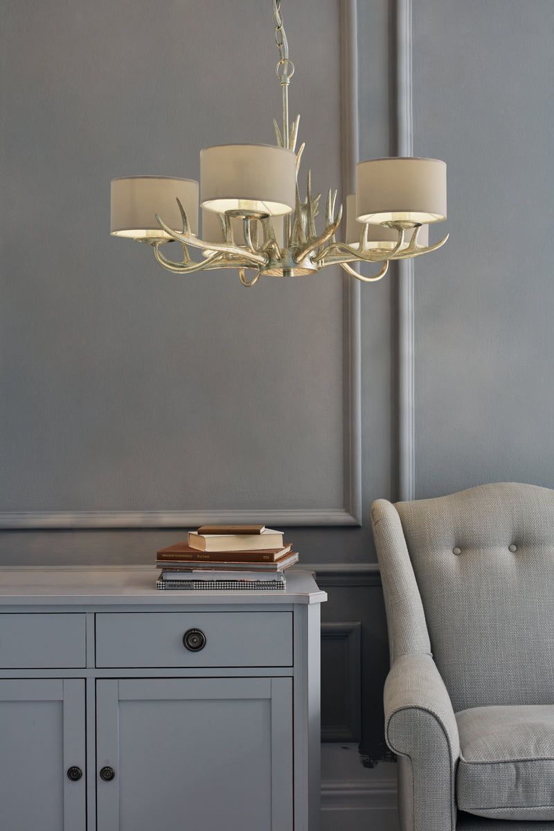 Laura Ashley Mulroy 5lt Antler Chandelier Champagne With Shades • LA3677580-Q