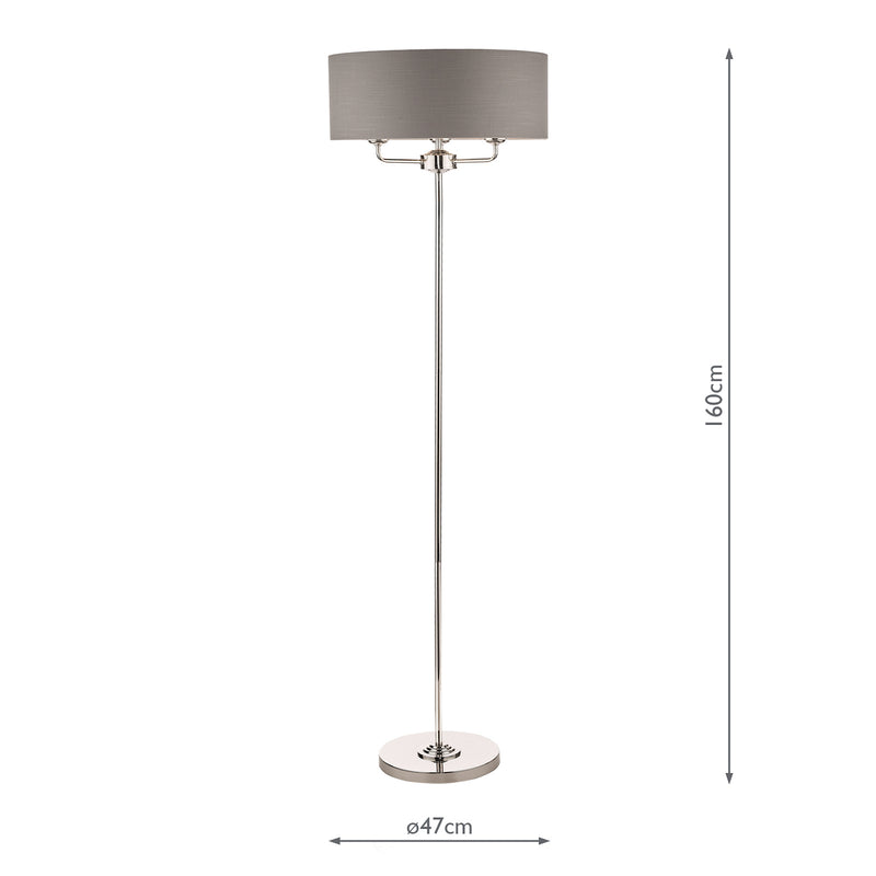 Laura Ashley Sorrento 3 Light Floor Lamp Polished Nickel With Charcoal Shade • LA3688866-Q