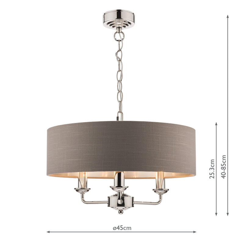 Laura Ashley Sorrento 3lt Pendant Polished Nickel With Charcoal Shade • LA3688867-Q