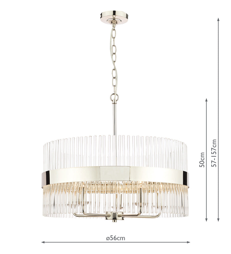 Laura Ashley Alexa 5lt Pendant Polished Nickel Glass Rods • LA3689240-Q