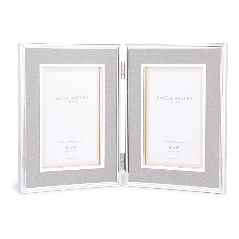 Laura Ashley Harrison Double Photo Frame Pale Charcoal Linen 4x6" • LA3690957-Q