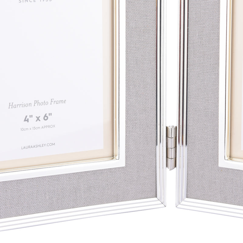 Laura Ashley Harrison Double Photo Frame Pale Charcoal Linen 4x6" • LA3690957-Q