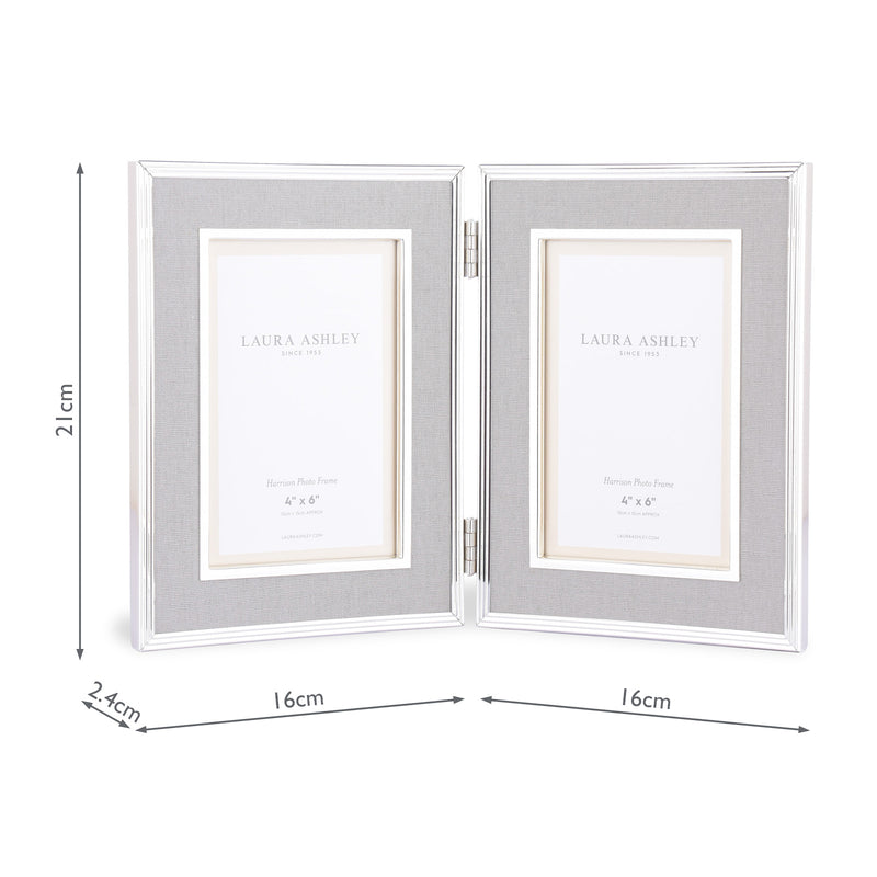 Laura Ashley Harrison Double Photo Frame Pale Charcoal Linen 4x6" • LA3690957-Q