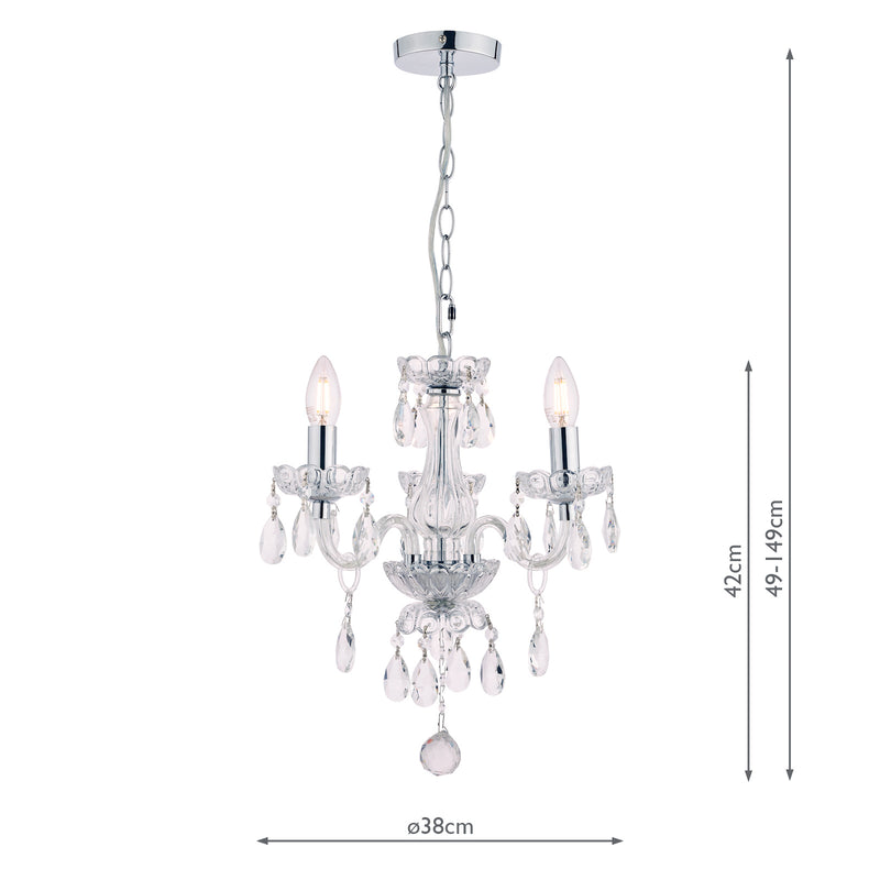 Laura Ashley Harriet 3 Light Crystal & Polished Chrome Chandelier • LA3691062-Q