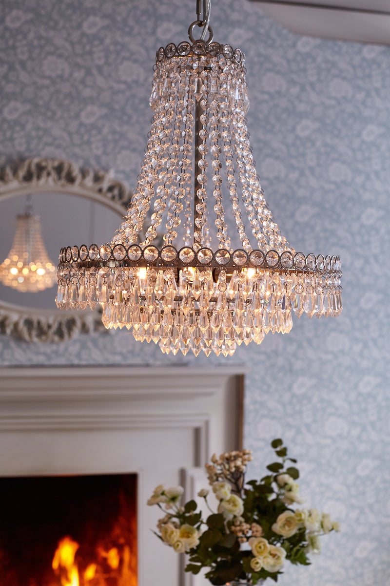 Laura Ashley Enid 5lt Chandelier Polished Nickel & Cut Glass • LA3691119-Q