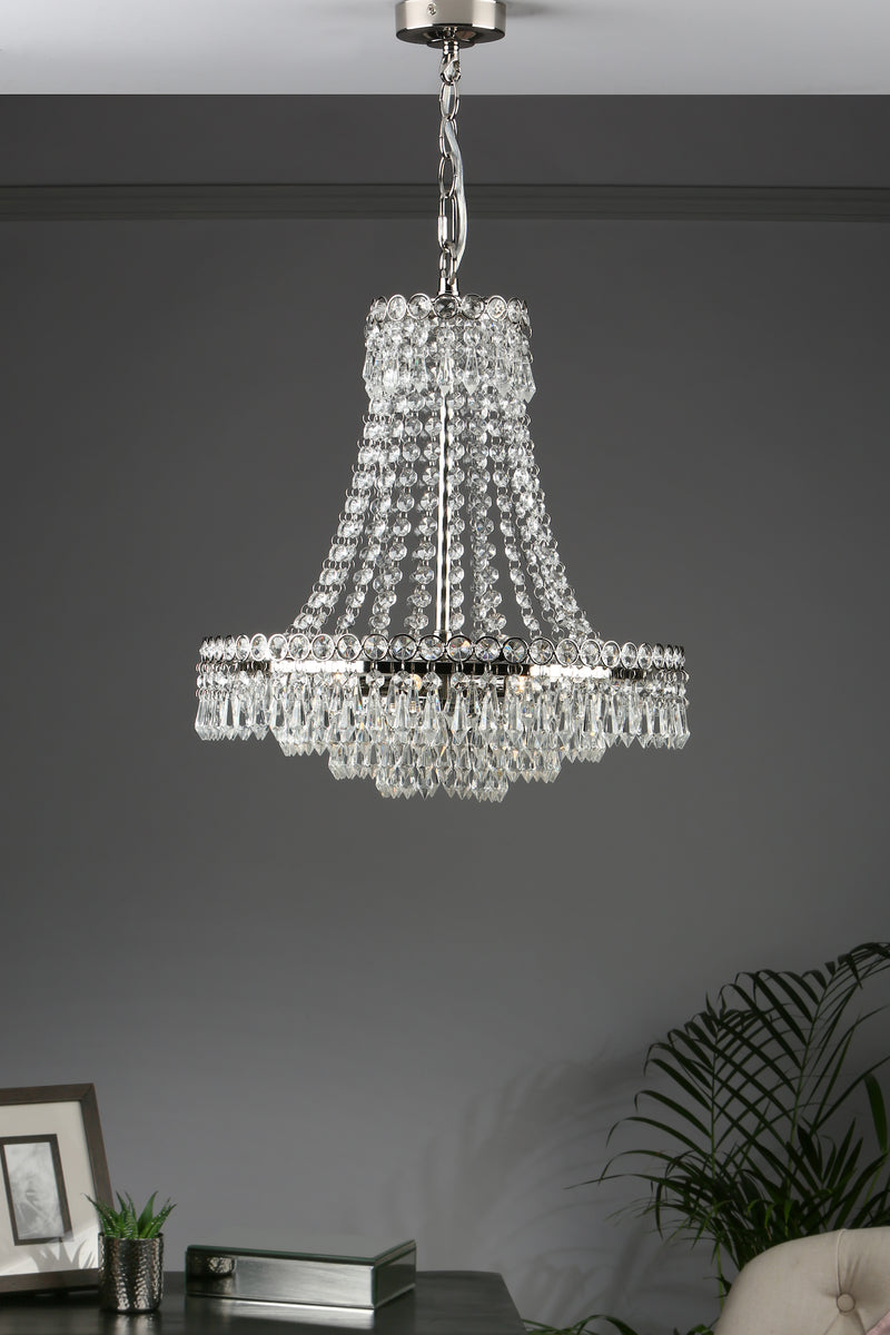 Laura Ashley Enid 5lt Chandelier Polished Nickel & Cut Glass • LA3691119-Q