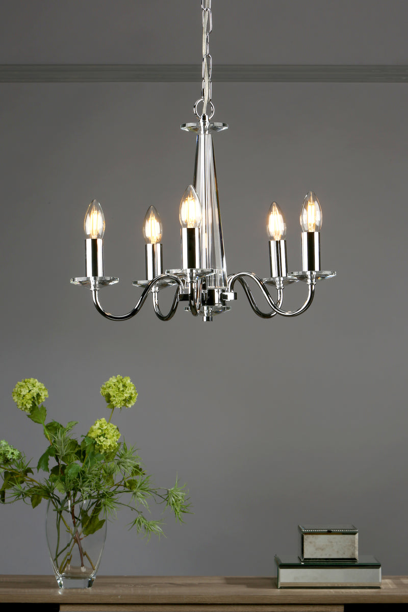Laura Ashley Blake 5lt Chandelier Cut Glass & Polished Chrome • LA3702763-Q