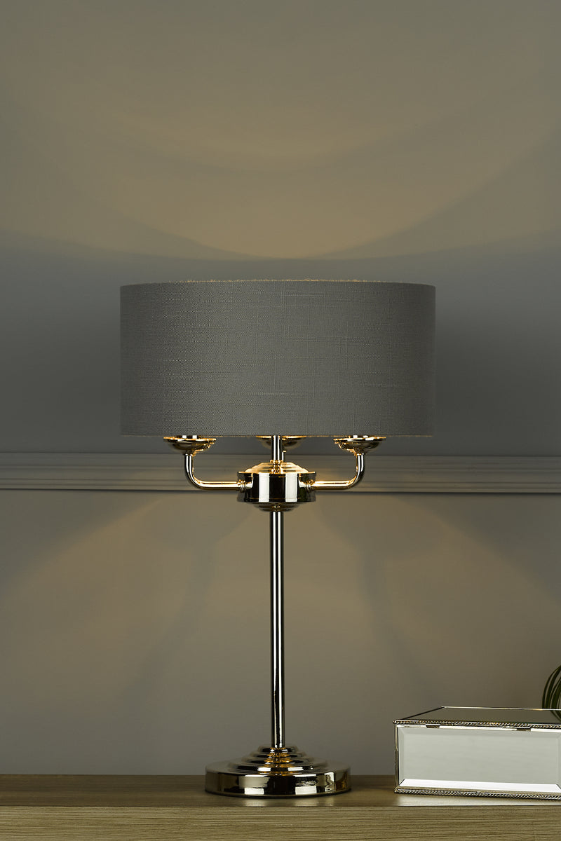 Laura Ashley Sorrento 3lt Table Lamp Polished Nickel With Charcoal Shade • LA3702786-Q