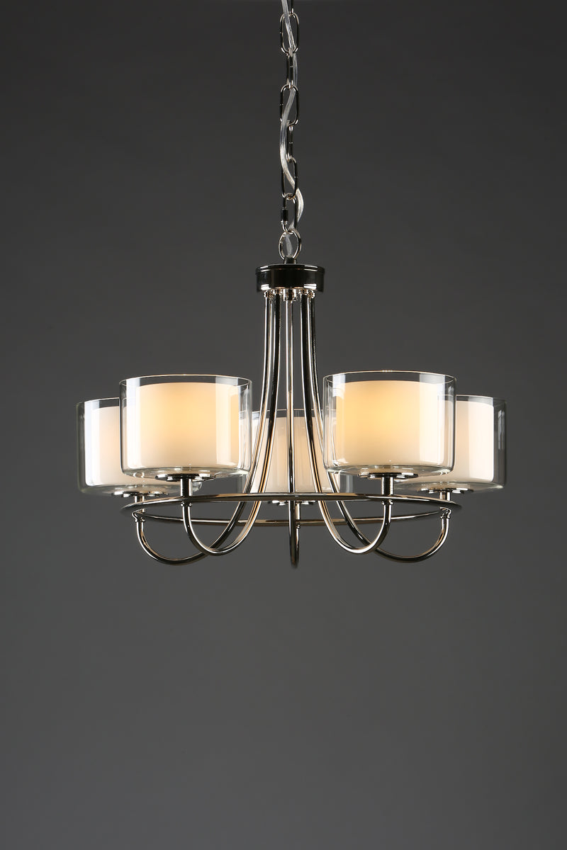 Laura Ashley Southwell 5lt Chandelier Polished Nickel & Glass Shades • LA3703637-Q