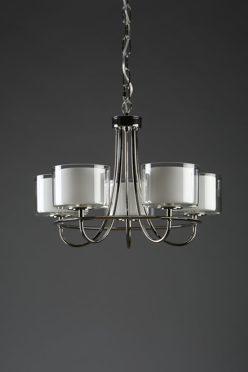 Laura Ashley Southwell 5lt Chandelier Polished Nickel & Glass Shades • LA3703637-Q