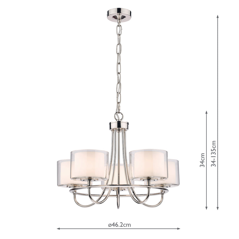 Laura Ashley Southwell 5lt Chandelier Polished Nickel & Glass Shades • LA3703637-Q