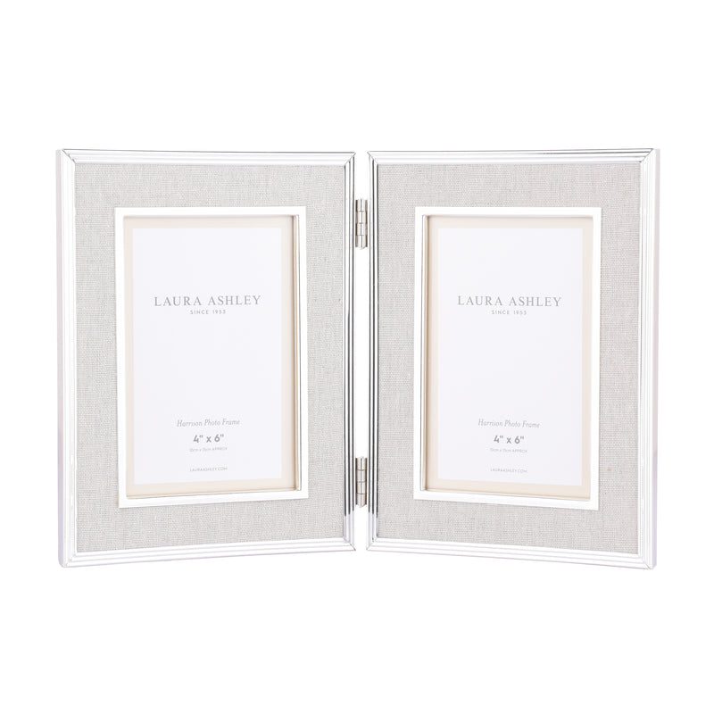 Laura Ashley Harrison Double Photo Frame Polished Silver Linen 4x6" • LA3712479-Q