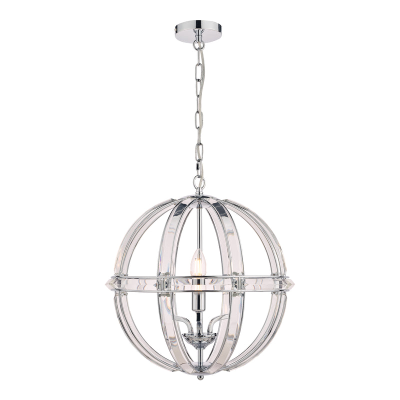 Laura Ashley Aidan Glass & Polished Chrome 3 Light Globe Chandelier • LA3713710-Q